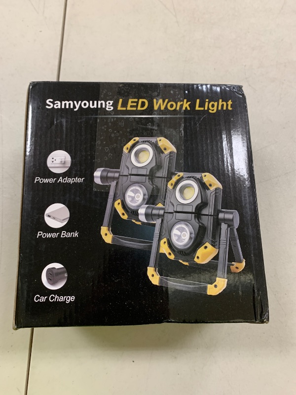 Photo 1 of Samyoung 2 Pack Magnetic 2500 LM Rechargeable Work Light, 10 Hours Long Lasting 360° Rotating LED Work Light Folding Waterproof for Job Site Car Inspection Camping Emergency