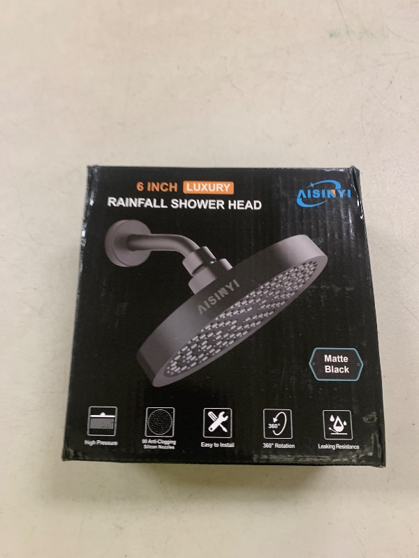 Photo 1 of AISINYI High Pressure Rainfall Shower Head, 6 Inches Luxury Modern Showerhead with Perfect Adjustable Replacement, Removable Restrictor, Easy Installation for Your Bathroom Shower Heads (Matte Black)