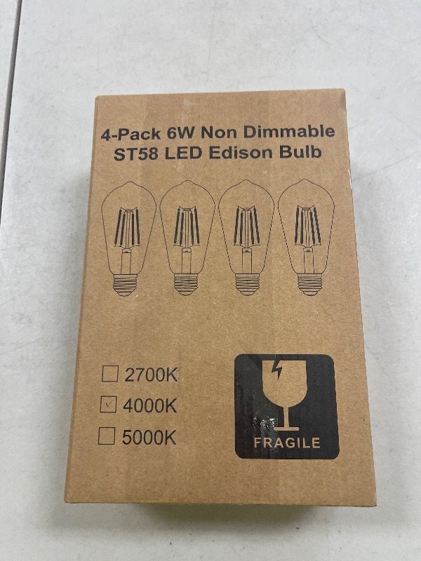 Photo 1 of WIHTU LED Edison Light Bulbs, Vintage 6W LED Bulb 60W Equivalent, St58 4000K Daylight Soft White with CRI 85+, E26 Standard Base, 900LUM, Non-Dimmable, Clear Glass, Pack of 4