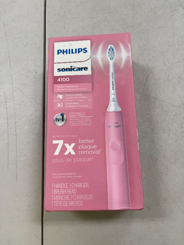 Photo 1 of Philips Sonicare 4100 Rechargeable Electric Toothbrush, with Pressure Sensor, 2 Intensity Settings, SmarTimer and QuadPacer, 14-Day Battery Life, Deep Pink, Model HX3681/26