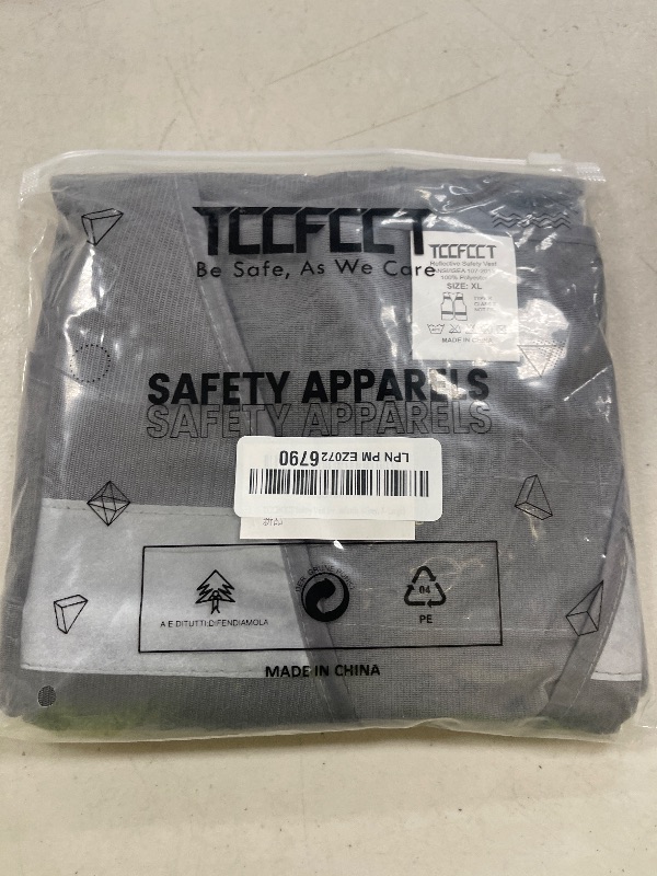 Photo 1 of TCCFCCT Grey Safety Vest for Men Women 9 Pockets High Visibility Reflective Vest for Safety, Work Vest with Reflective Strips, Meets ANSI/ISEA Standards, Large