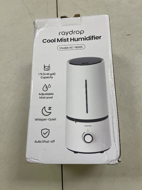 Photo 1 of raydrop Cool Mist Humidifiers for Home Babies, 1.70 L Quiet and Small Ultrasonic Humidifier for Bedroom Nightstand, Space Saving, Auto Shut Off - (0.45 Gallon, US 110 V)