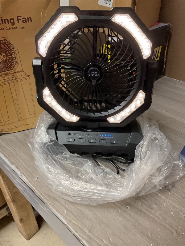 Photo 1 of 24000mAh Rechargeable Misting Fan with 8L Water Bucket, 3-Speed Outdoor Cooling Fan with LED Lights, 120°Oscillation for Camping, Backyard, Patio,Outdoor-Black