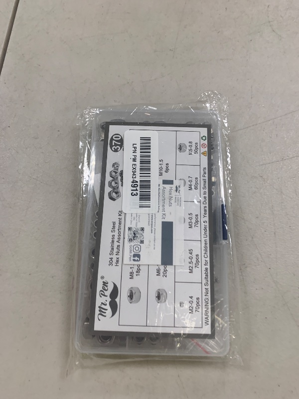 Photo 1 of Mr. Pen- Metric Hex Nuts Assortment Kit, 370 pcs, Stainless Steel, Metric Nut Assortment 9 Sizes (M2 M3 M4 M5 M6 M8 M10 M12), Hardware Nuts