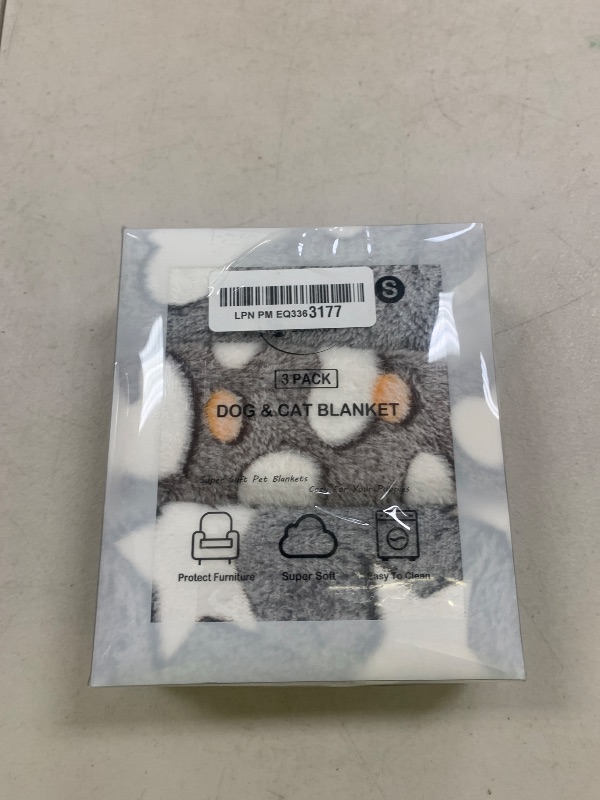 Photo 1 of 1 Pack 3 Puppy Blankets Super Soft Warm Sleep Mat Grey Cute Print Fluffy Fleece Pet Flannel Throw Dog Blankets for Small Dogs Cats,Star&Bone&Love- Small (23"x15")