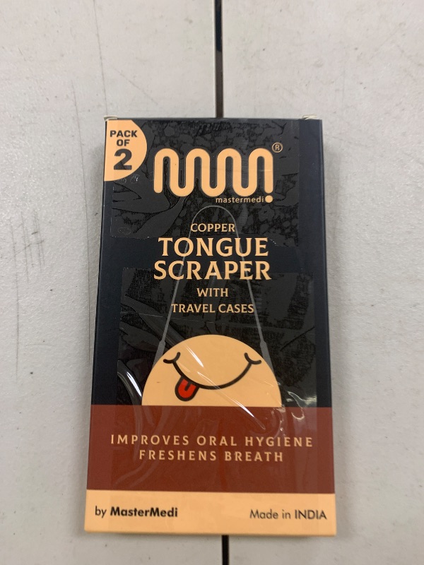 Photo 1 of MasterMedi Tongue Scraper with Case Easy to Use Tongue Scraper for Adults, Tongue Cleaner for Oral Care & Hygiene Copper Set of 2 (with Travel Case)