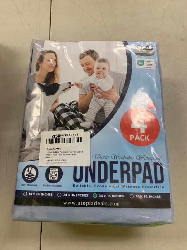 Photo 1 of Utopia Bedding Washable Underpads 34" x 36" (Pack of 4), Waterproof Reusable Heavy Absorbency Incontinence Bed Pads for Adults, Kids, Elderly and Pets, Bedwetting Pads for Sofa and Couch (Blue)