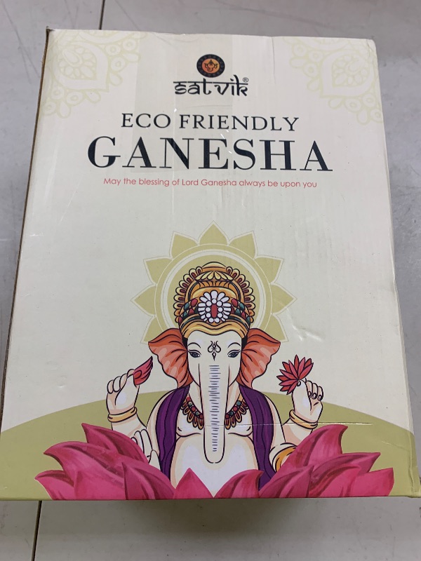 Photo 1 of SATVIK 10 Inch Alampata Eco-Friendly Padmasna Ganpati Idol | 100% Bio-Degradable Sadhu Matti Clay | Sitting Pose | Perfect for Home Décor & Festive Worship