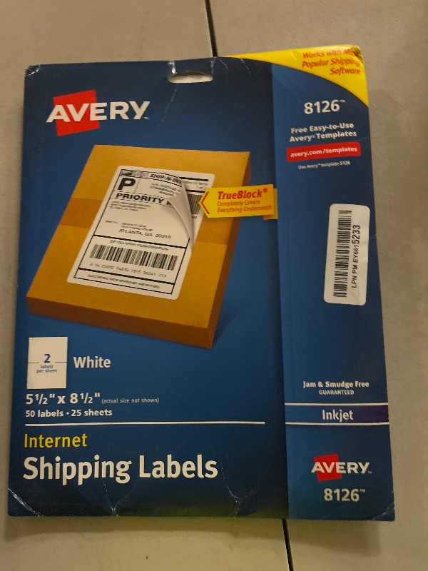 Photo 1 of Avery Half-Sheet Printable Shipping Labels, 5.5" x 8.5" Customizable Stickers, White, 50 Blank Mailing Labels, Great for Mailing, Shipping, Organizing, and More (8126)