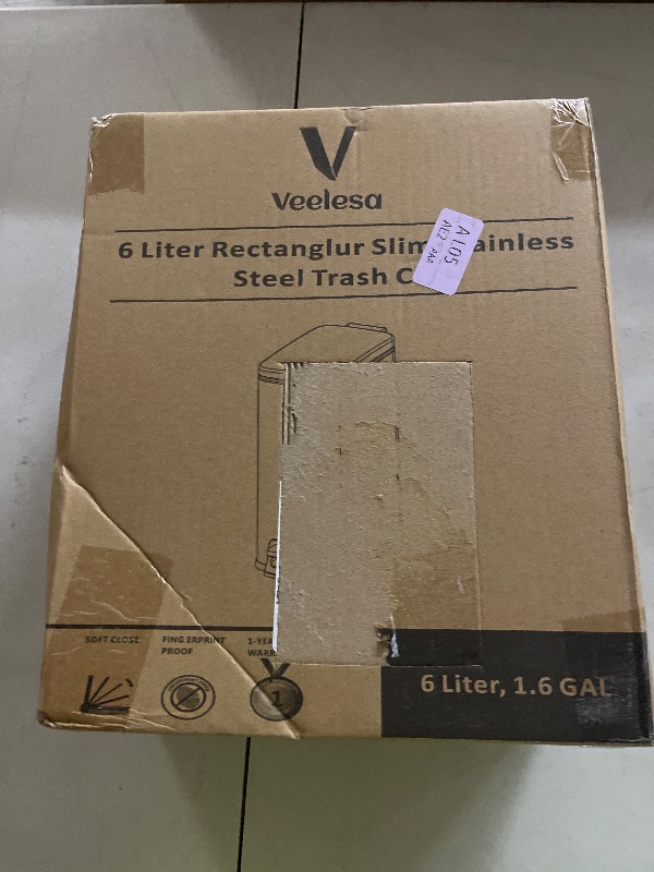 Photo 1 of Veelesa Slim Bathroom Trash Can with Lid Soft Close, 1.6 Gallon Stainless Steel Garbage Can with Removable Inner Bucket, Durable Step Pedal, Small Trash Bins for Toilet, Bedroom, Kitchen, Office