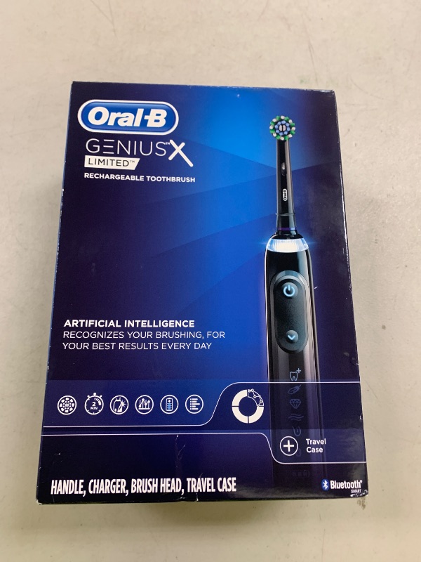 Photo 1 of Oral-B Genius X Limited Rechargeable Electric Toothbrush with 1 Replacement Brush Head, Travel Case, Midnight Black
