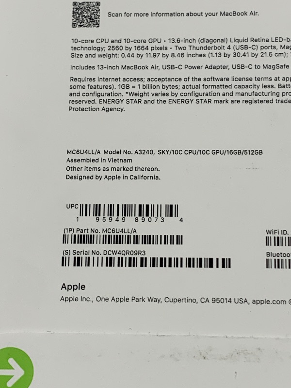 Photo 1 of Apple 2025 MacBook Air 13-inch Laptop with M4 chip: Built for Apple Intelligence, 13.6-inch Liquid Retina Display, 16GB Unified Memory, 512GB SSD Storage, 12MP Center Stage Camera, Touch ID; Sky Blue