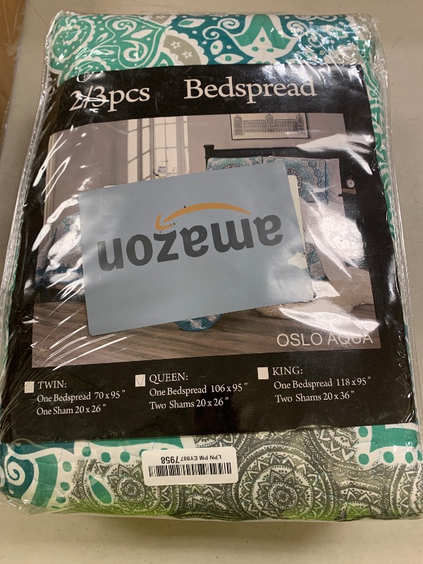 Photo 1 of Fancy Collection 3pc Quilted Bedspread Set Coverlet Over Size New (Full/Queen, Aqua, Turquoise, Coastal Plain/Gray Green, White)