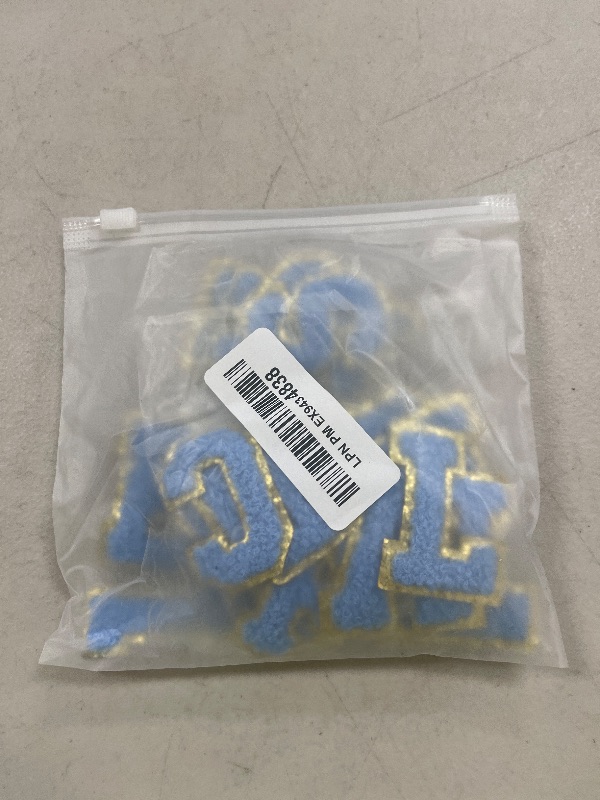 Photo 1 of Chenille Letter Patches Self-Adhesive for Bags: NICEVINYL 26Pcs Blue Fuzzy Varsity Patches with Pin Stick on - Initial Letters Embroidered Chenille Sticker for Clothing Hats Backpacks Fabric