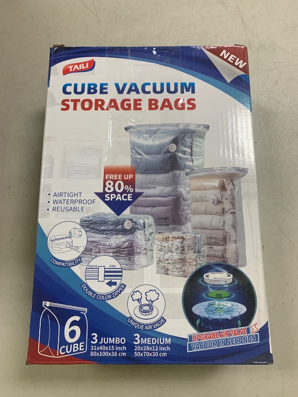 Photo 1 of TAILI 6 Pack Vacuum Storage Bags, Cube Space Saver Bags Combo (3 Jumbo +3 Medium), Vacuum Seal Bags for Bedding, Clothing, Comforters, Blankets, Closet Oragnizer and Storage