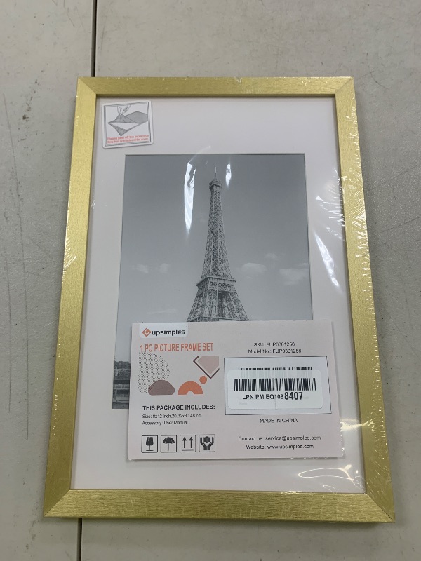 Photo 1 of upsimples 8x12 Picture Frame, Display Pictures 6x8 with Mat or 8 x 12 Without, Wall Hanging Photo Frames, Gold, 1 Pack