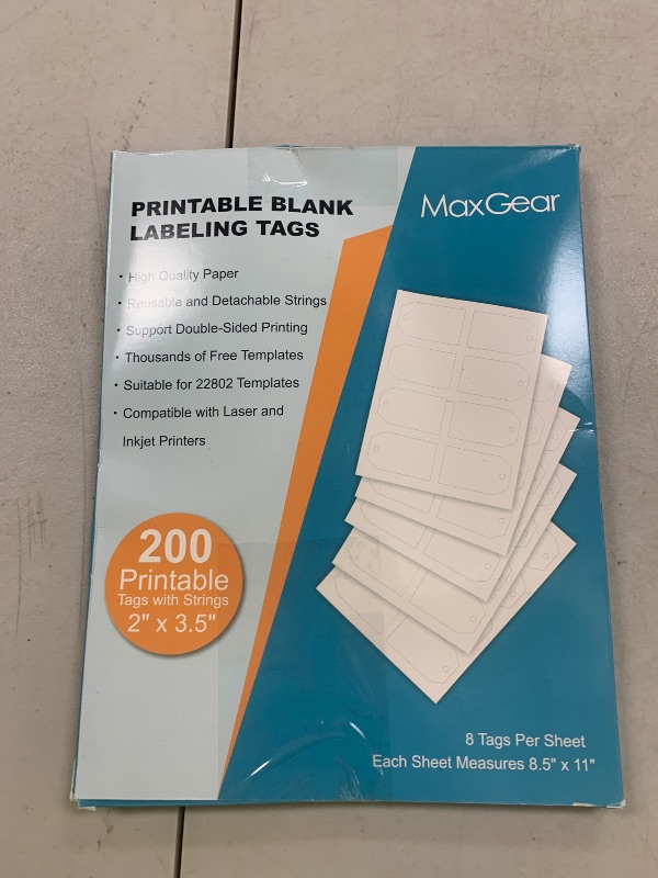 Photo 1 of MaxGear 200 Price Tags with String, Gift and Clothing Tags, Hang Tag for Clothes, Jewelry, and Gifts – 2" x 3.5" Printable Paper Tag Paper Labels (22802) for Easy Organization and Labeling