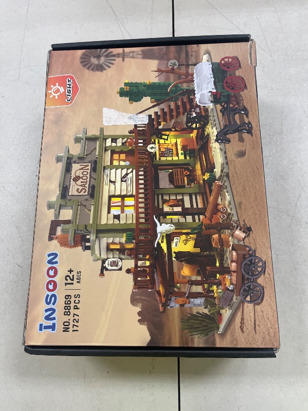 Photo 1 of INSOON Western Saloon Building Set with LED Light, Wild West Building Block Toy 1727 PCS, Old West Construction Model with Horse Stable Carriage Cowboy Hat, House Building Kit for Adults Teens 12+
