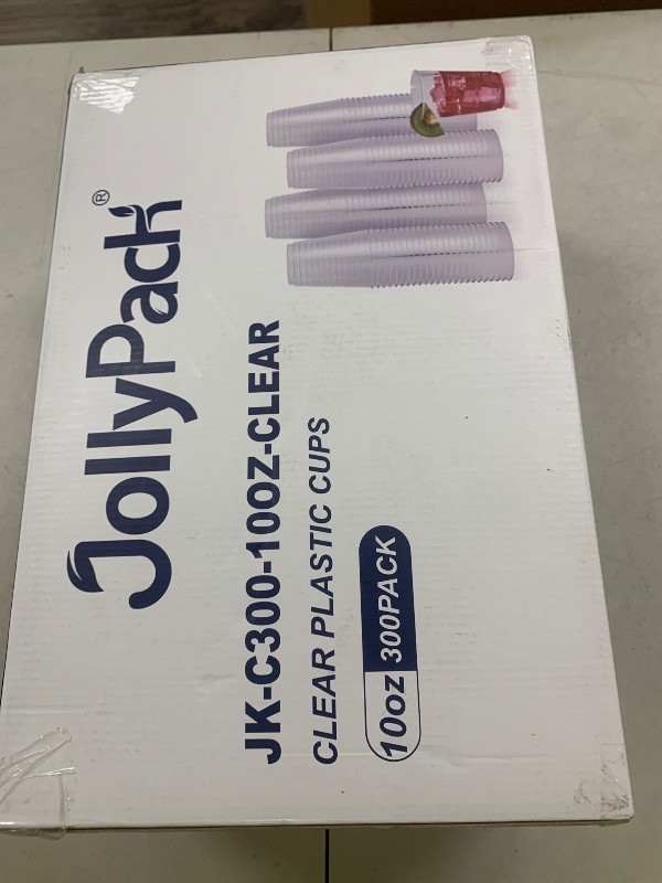 Photo 1 of JollyPack 300 Pack Clear Plastic Cups 10 OZ Disposable Heavy-duty Hard Drinking Cups for Christmas, Wedding, Home, Dinner and other Events