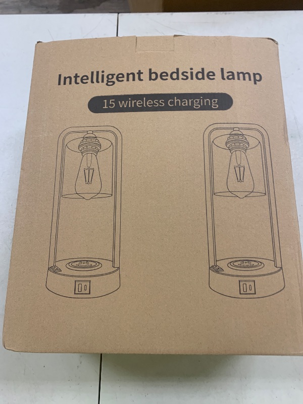 Photo 1 of Wireless Charging Table Lamp for Bedroom Set of 2, Touch Control Dimmable with Type C USB Ports & AC Outlet Bedside Nightstand Lamp, Glass Shade Industrial Desk Lamp for Home Office, Bulbs Included
