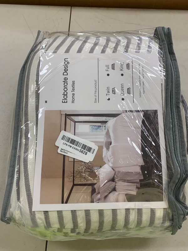 Photo 1 of Luxury Grey Comforter Set Queen - Washed Microfiber 3 Pieces Jacquard Bedding, White & Grey Vertical Ticking Stripes Pattern Comforter with 2 Pillowcases, Soft Breathable Durable Comfy