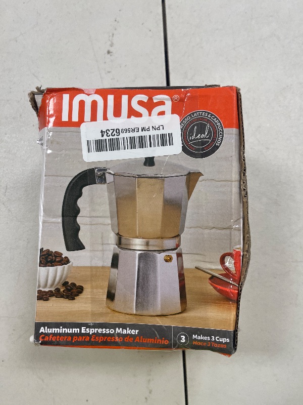 Photo 1 of IMUSA USA B120-42V Aluminum Espresso Stovetop Coffeemaker 3-Cup, Silver (Pack of 1)