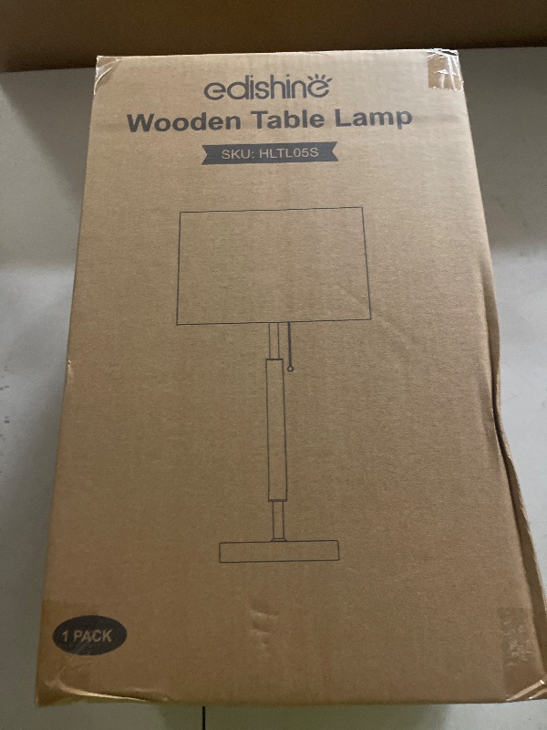 Photo 1 of EDISHINE Mid Century Table Lamp, Bedside Lamp with Pull Chain Switch, Solid Wood & Metal Pole, Modern Nightstand Table Lamp for Living Room, Bedroom, Office, Frosted Bronze & Wood Finish