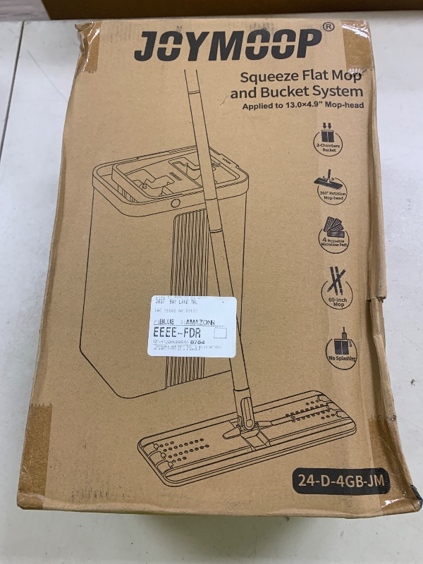 Photo 1 of JOYMOOP Mop and Bucket Set with Wringer, Flat Mops for Floor Cleaning, Wall Mop Cleaner with Long Handle, Hardwood Floor Mop with 4 Microfiber Pads