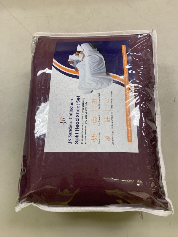 Photo 1 of JS Sanders Collection 600TC Flex Top Cal-King Sheets for Sleep Number Bed - 100% Cotton 4 Pcs Top Split Sheets for Adjustable Bed, Cal-King 34 Inch Down Plum -18 Inch Deep