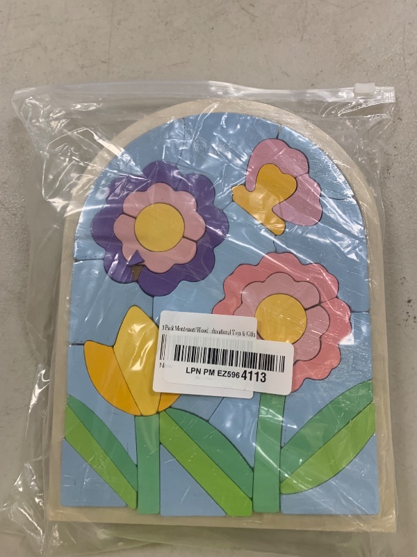 Photo 1 of 3 Pack Montessori Wooden Shape Puzzles - Color Matching & Cognition Fun for Kids Over 3 Years Old, with Rainbow Blocks & Themes (Flower, Rainbow, Sunrise), Fine Motor Skill Building Toys & Gifts