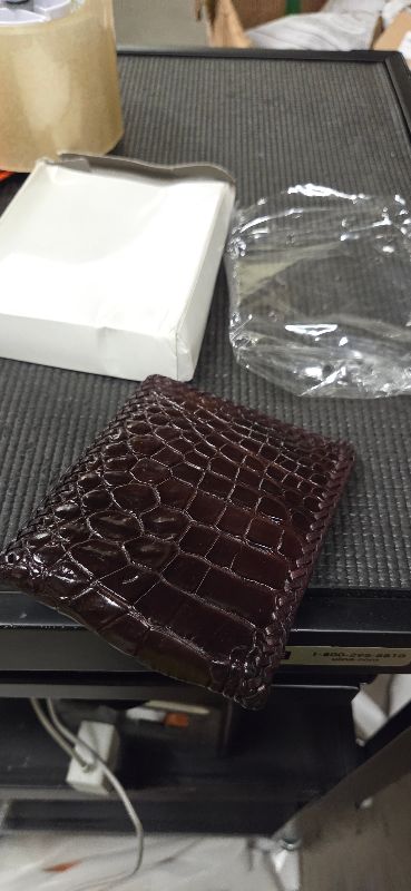 Photo 1 of D'SHARK Luxury Crocodile Skin Leather Bi-fold Short Wallet (Dark Brown)