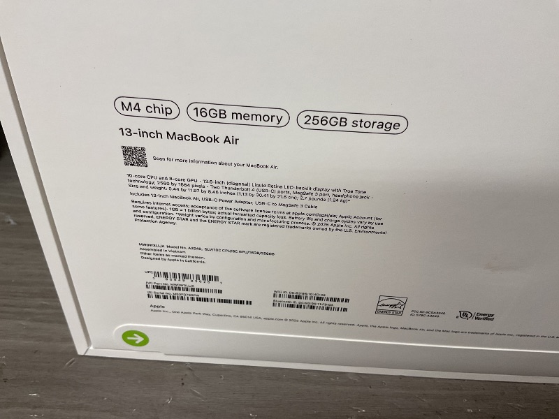 Photo 1 of Apple 2025 MacBook Air 13-inch Laptop with M4 chip: Built for Apple Intelligence, 13.6-inch Liquid Retina Display, 16GB Unified Memory, 256GB SSD Storage, 12MP Center Stage Camera, Touch ID; Silver