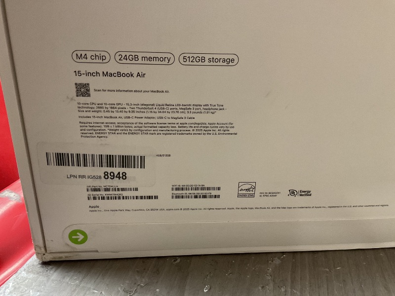 Photo 1 of Apple 2025 MacBook Air 15-inch Laptop with M4 chip: Built for Apple Intelligence, 15.3-inch Liquid Retina Display, 24GB Unified Memory, 512GB SSD Storage, 12MP Center Stage Camera, Touch ID; Sky Blue