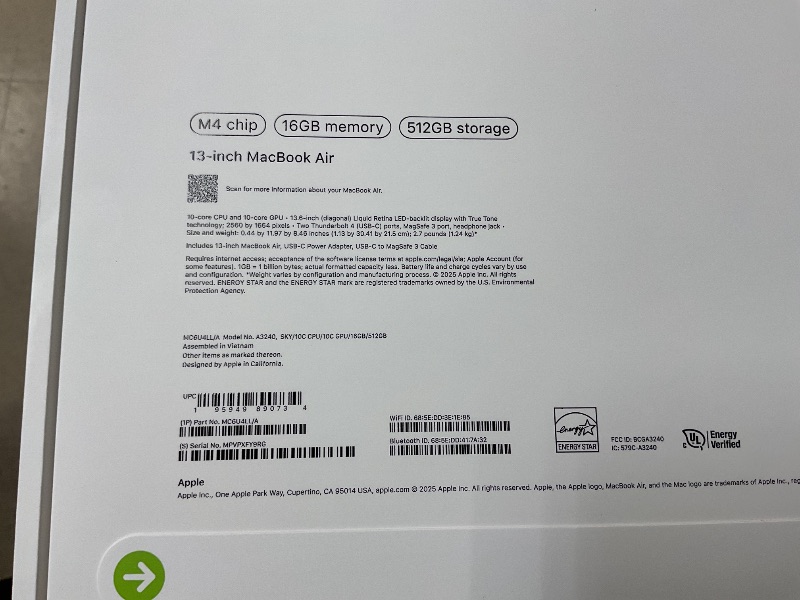 Photo 1 of Apple 2025 MacBook Air 13-inch Laptop with M4 chip: Built for Apple Intelligence, 13.6-inch Liquid Retina Display, 16GB Unified Memory, 512GB SSD Storage, 12MP Center Stage Camera, Touch ID; Sky Blue