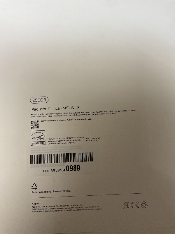 Photo 1 of Apple iPad Pro 11-inch (M5): Ultra Retina XDR Display, 256GB, Landscape 12MP Front Camera/12MP Back Camera, LiDAR Scanner, Wi-Fi 7 with Apple N1, Face ID, All-Day Battery Life — Silver