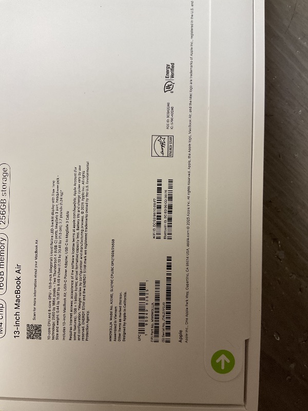 Photo 1 of Apple 2025 MacBook Air 13-inch Laptop with M4 chip: Built for Apple Intelligence, 13.6-inch Liquid Retina Display, 16GB Unified Memory, 256GB SSD Storage, 12MP Center Stage Camera, Touch ID; Silver