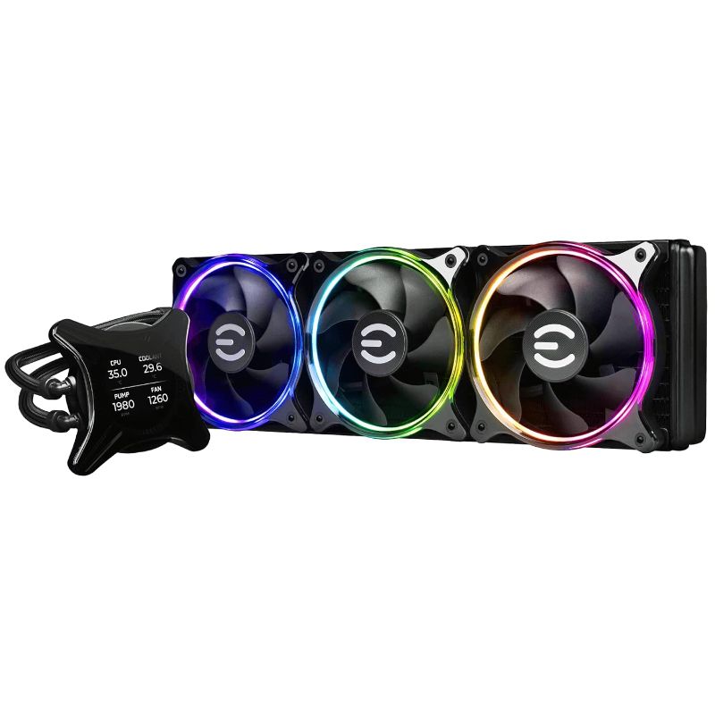 Photo 1 of EVGA CLCx 360mm All-in-One LCD CPU Liquid Cooler, 3X 120mm PWM ARGB Fans, Intel, AMD, 5 YR Warranty, 400-HY-CX36-V1