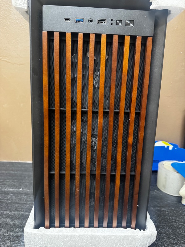Photo 1 of **DAMAGED** Lian Li A3-mATX PC Case - Glass Edition - Micro ATX Case - Supports 360mm AIO Cooler & 415mm GPU - Wood Front Panel & Side Tempered Glass Panel - No Fans Included - Black (A3X-WDG)