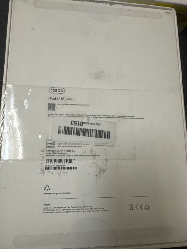 Photo 1 of Apple iPad 11-inch: A16 chip, 11-inch Model, Liquid Retina Display, 128GB, Wi-Fi 6, 12MP Front/12MP Back Camera, Touch ID, All-Day Battery Life — Blue