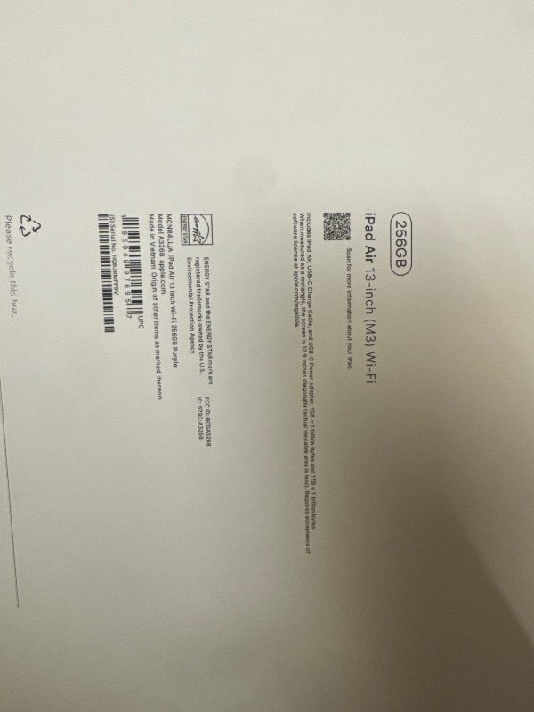 Photo 1 of Apple iPad Air 13-inch with M3 chip Built for Apple Intelligence, Liquid Retina Display, 256GB, 12MP Front/Back Camera, Wi-Fi 6E, Touch ID, All-Day Battery Life — Purple