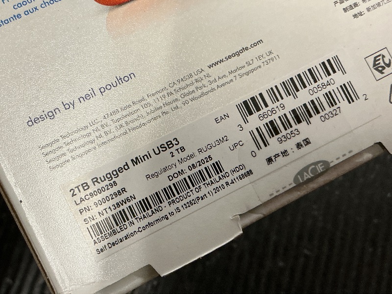 Photo 1 of LaCie Rugged Mini, 2TB, 2.5 inches, Portable External Hard Drive, External Storage, for PC and Mac, Shock, Drop and Pressure Resistant, Hard Drive, 2 Year Rescue Services (LAC9000298)