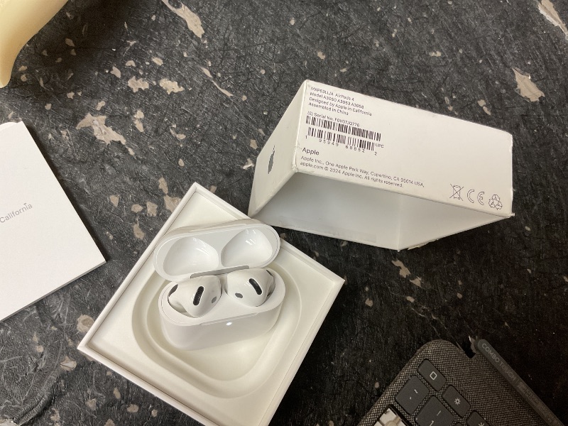 Photo 1 of Apple AirPods 4 Wireless Earbuds, Bluetooth Headphones, Personalized Spatial Audio, Sweat and Water Resistant, USB-C Charging Case, H2 Chip, Up to 30 Hours of Battery Life, Effortless Setup for iPhone