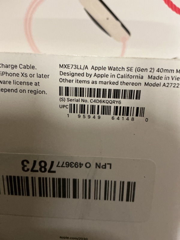 Photo 1 of Apple Watch SE (2nd Gen) [GPS 40mm] Smartwatch with Midnight Aluminum Case with Midnight Sport Band S/M. Fitness and Sleep Trackers, Crash Detection, Heart Rate Monitor, Retina Display