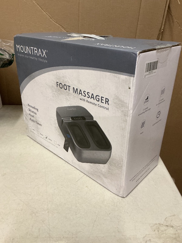 Photo 1 of MOUNTRAX Foot Massager Machine with Heat, Foot Massager for Plantar Fasciitis, Neuropathy Pain, Shiatsu Foot Massager with Remote, Fits Feet Up to Men Size 13 (White)