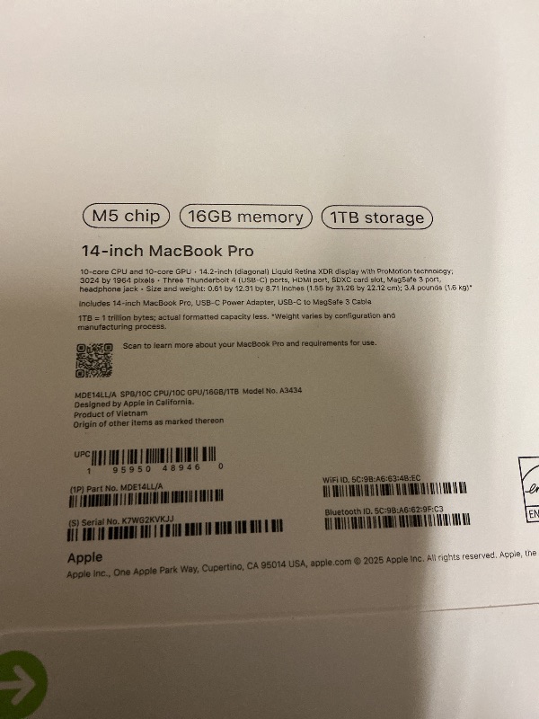 Photo 1 of Apple 2025 MacBook Pro Laptop with M5 chip with 10?core CPU and 10?core GPU: Built for Apple Intelligence, 14.2-inch Liquid Retina XDR Display, 16GB Unified Memory, 1TB SSD Storage; Space Black