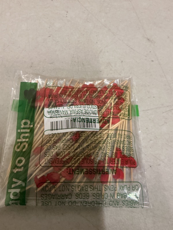 Photo 1 of 100pcs Red Heart Cocktail Picks 4.7" Long Fruit Sticks Food Toothpicks Sandwich Appetizer Charcuterie Skewers, Handmade of Bamboo Wood, for Birthday, Wedding, Valentines Day Decoration Party Supplies