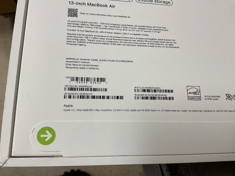 Photo 1 of Apple 2025 MacBook Air 13-inch Laptop with M4 chip: Built for Apple Intelligence, 13.6-inch Liquid Retina Display, 16GB Unified Memory, 256GB SSD Storage, 12MP Center Stage Camera, Touch ID; Silver