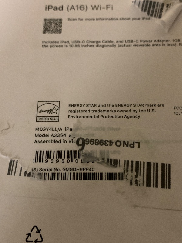 Photo 1 of Apple iPad 11-inch: A16 chip, 11-inch Model, Liquid Retina Display, 128GB, Wi-Fi 6, 12MP Front/12MP Back Camera, Touch ID, All-Day Battery Life — Silver