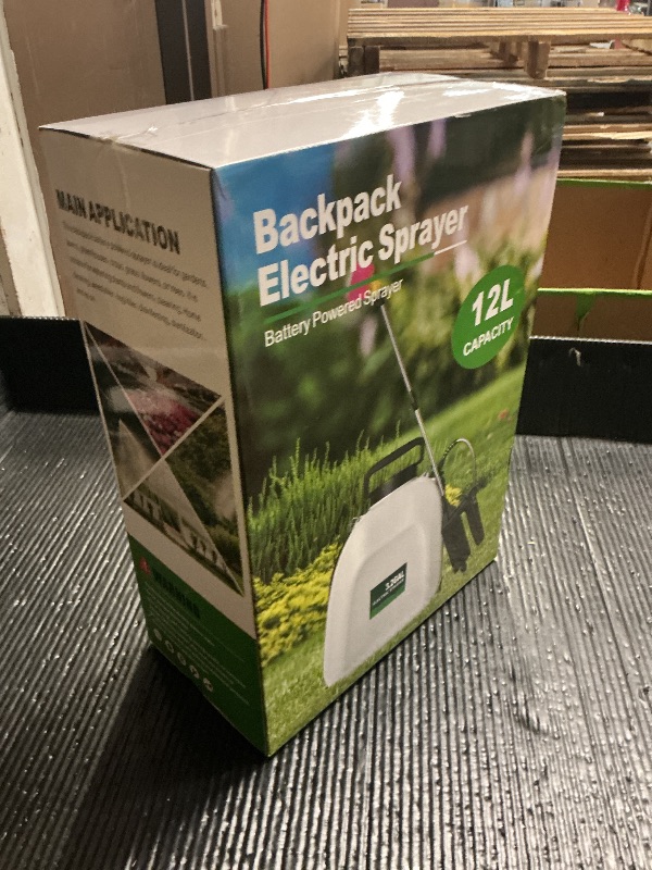 Photo 1 of 3.2 Gallon Battery Powered Backpack Sprayer, Upgraded Electric Back Pack Sprayer with 3 Spray Speed, Battery Indicator, Rechargeable Handle, 41" Telescopic Wand, 5 Mist Nozzles, for Lawn and Garden