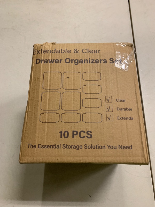 Photo 1 of 10 Pcs Extendable Clear Drawer Organizer, All Adjustable Vanity Storage Box, 2-Size Desk Drawer Organizer, Durable Storage Bins for Makeup, Cosmetic, Bedroom Dressers Tool Organizer for Gadgets